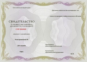 свидетельство о профессии рабочего, должности служащего